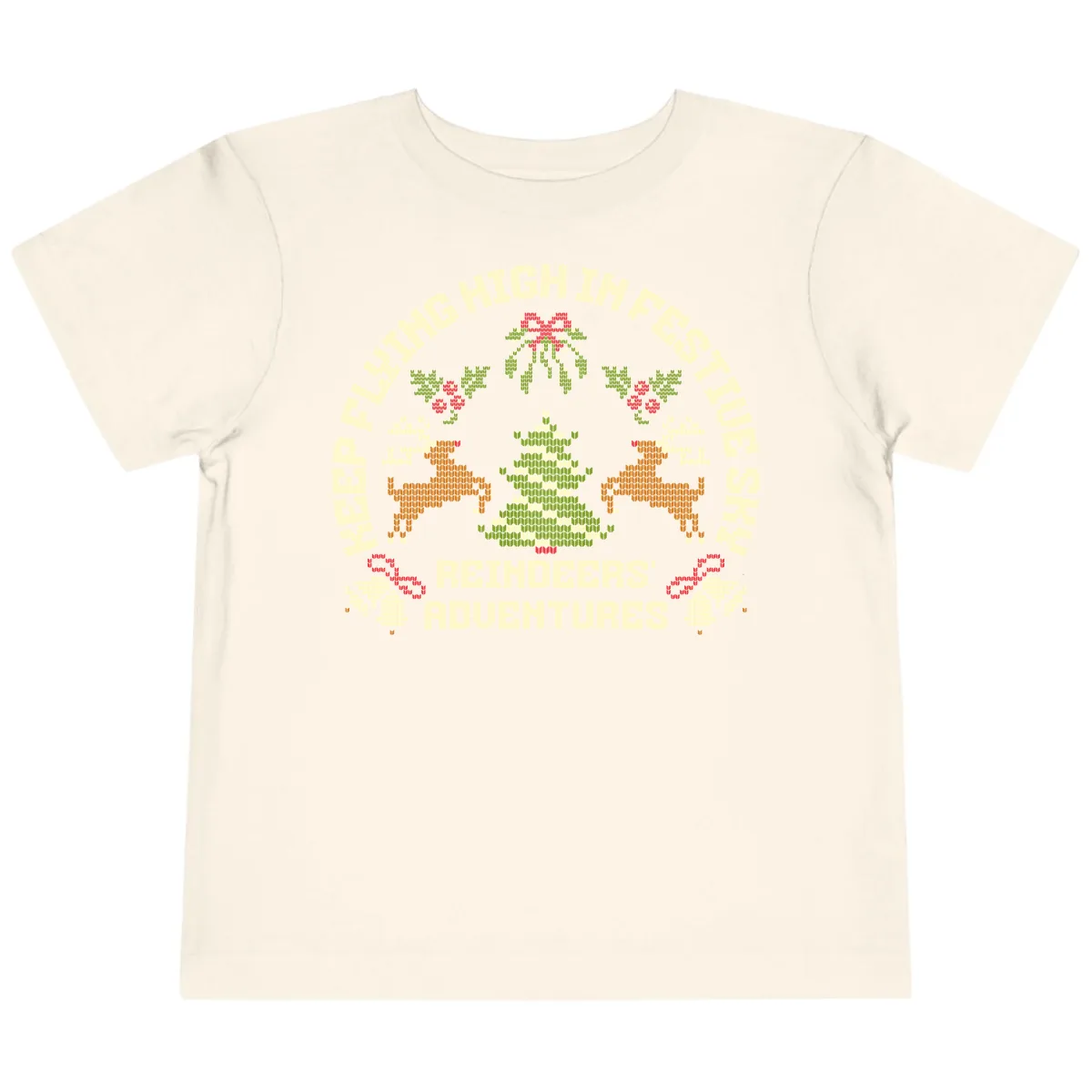 Reindeers' Adventures Festivus Flying High Toddler T-Shirt in Natural