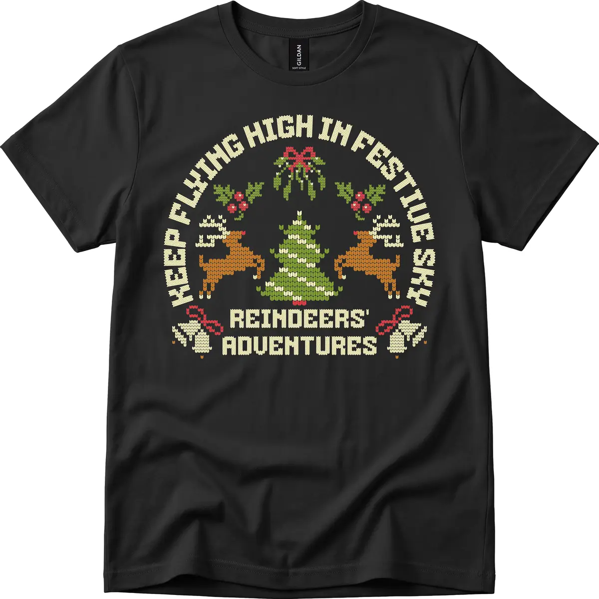 Reindeers' Adventures Festivus Flying High T-Shirt in Black