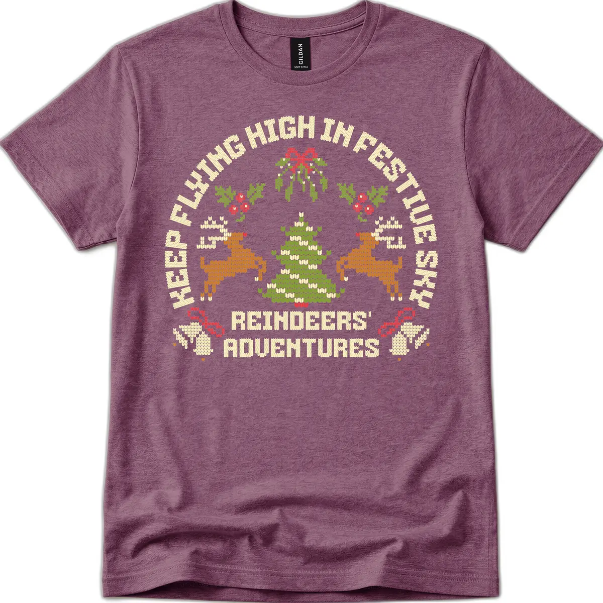 Reindeers' Adventures Festivus Flying High T-Shirt in Heather Maroon