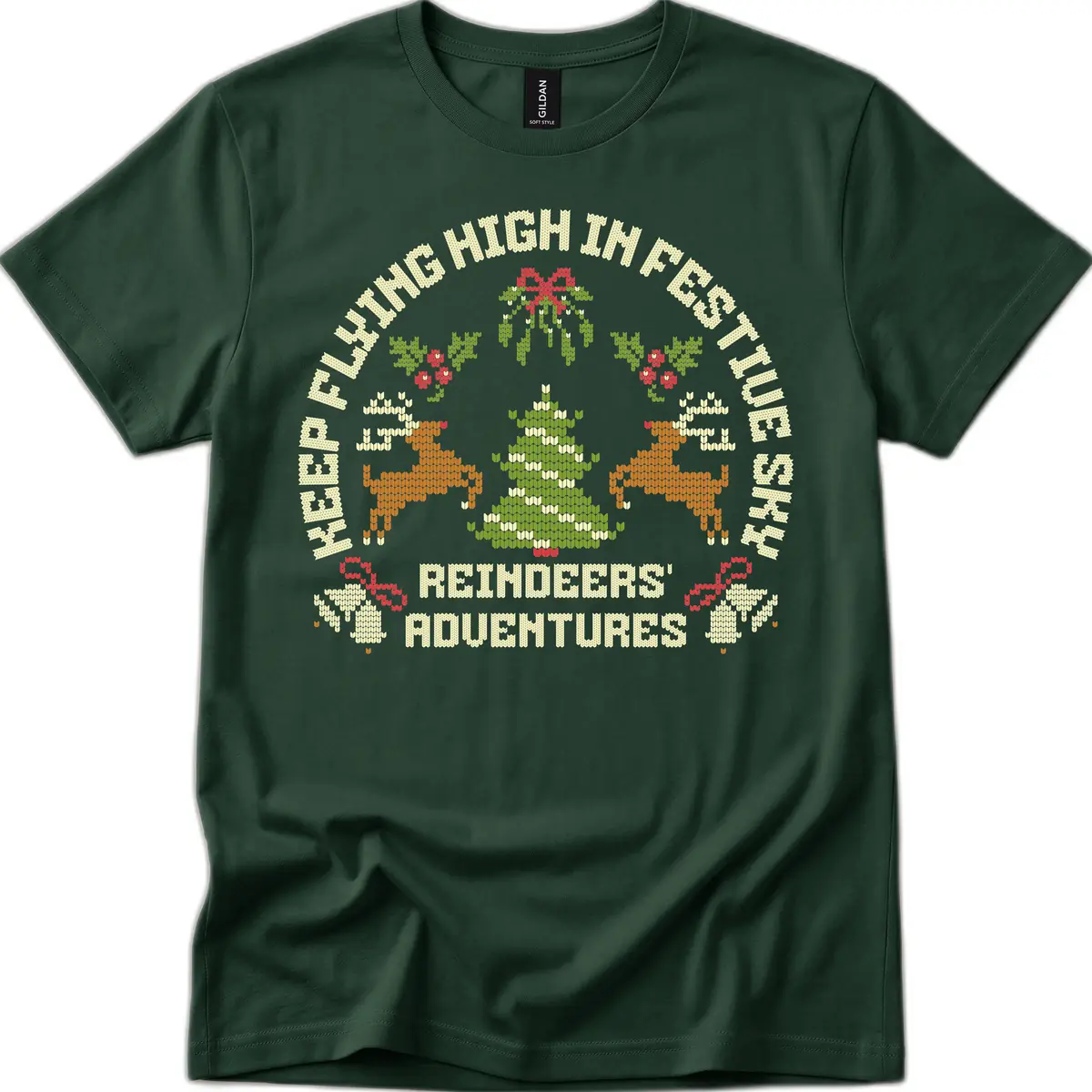 Reindeers' Adventures Festivus Flying High T-Shirt in Forest Green