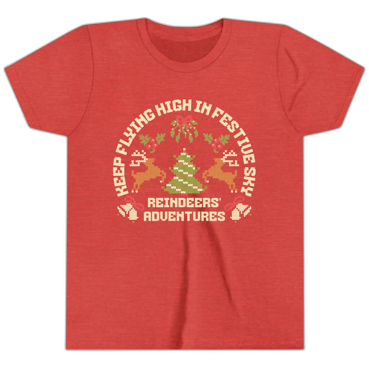 Reindeers' Adventures Festivus Flying High Youth T-Shirt in Heather Red