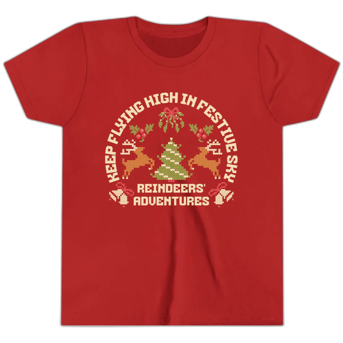 Reindeers' Adventures Festivus Flying High Youth T-Shirt in Red