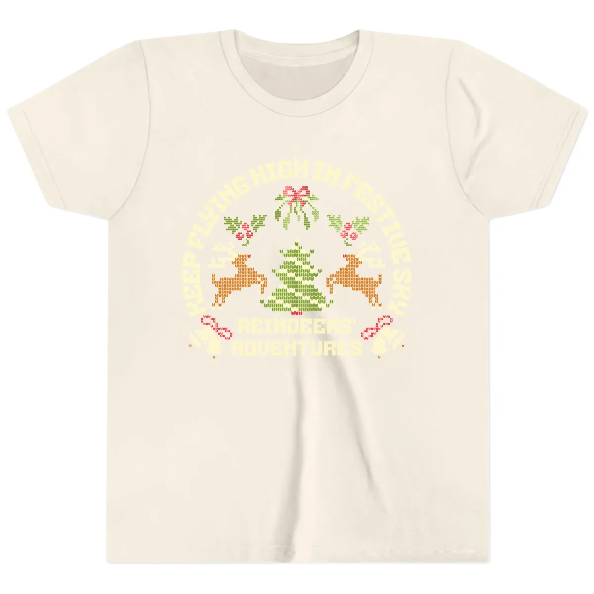 Reindeers' Adventures Festivus Flying High Youth T-Shirt in Natural