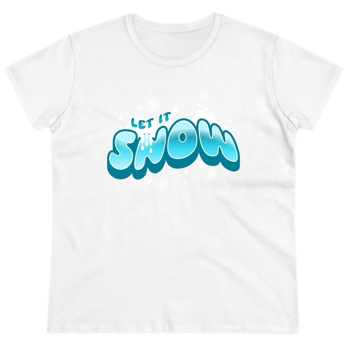 Let It Snow Holiday Typography Ladies Tee in White