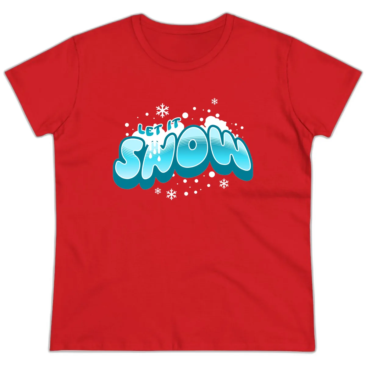Let It Snow Holiday Typography Ladies Tee in Red