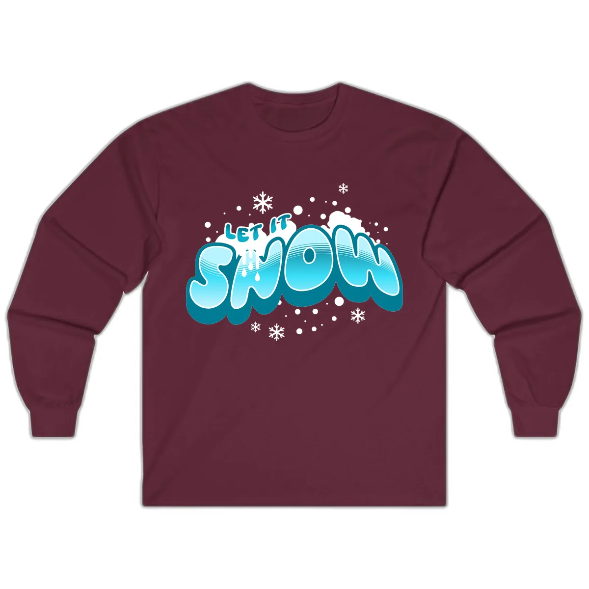 Let It Snow Holiday Typography Long Sleeve in Maroon