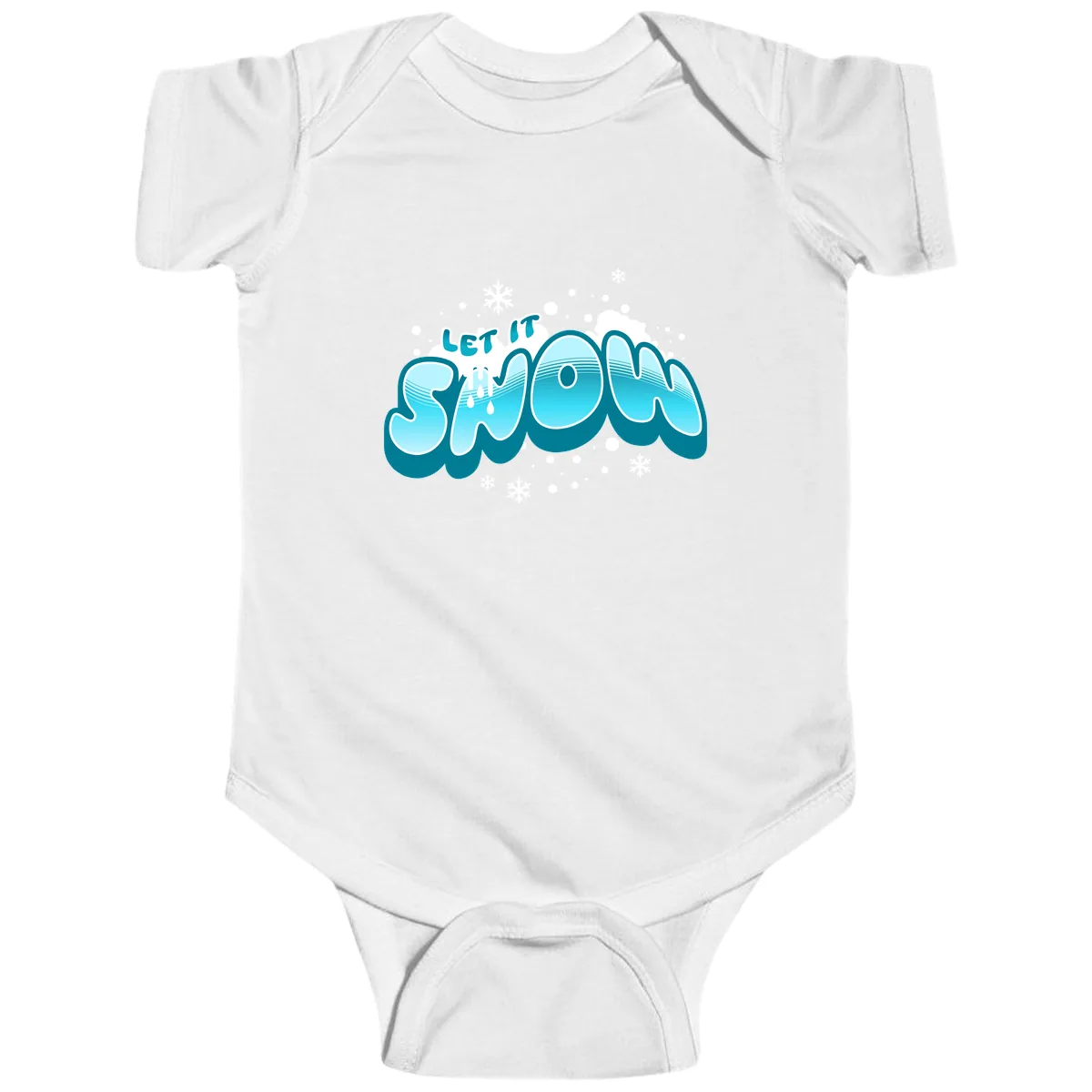 Let It Snow Holiday Typography Baby Onesie in White