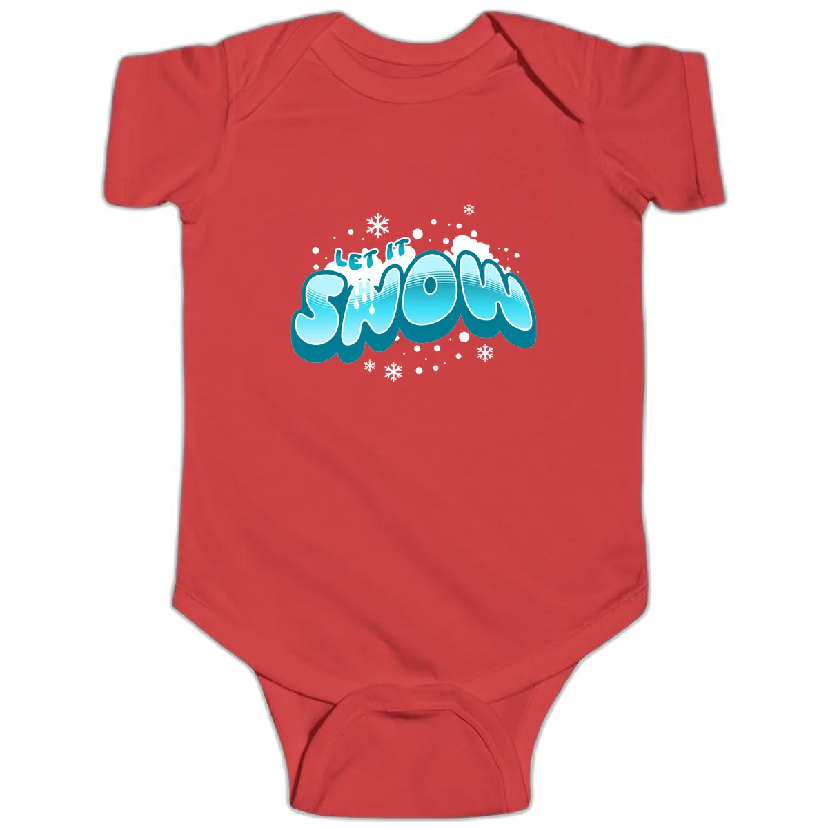 Let It Snow Holiday Typography Baby Onesie in Red