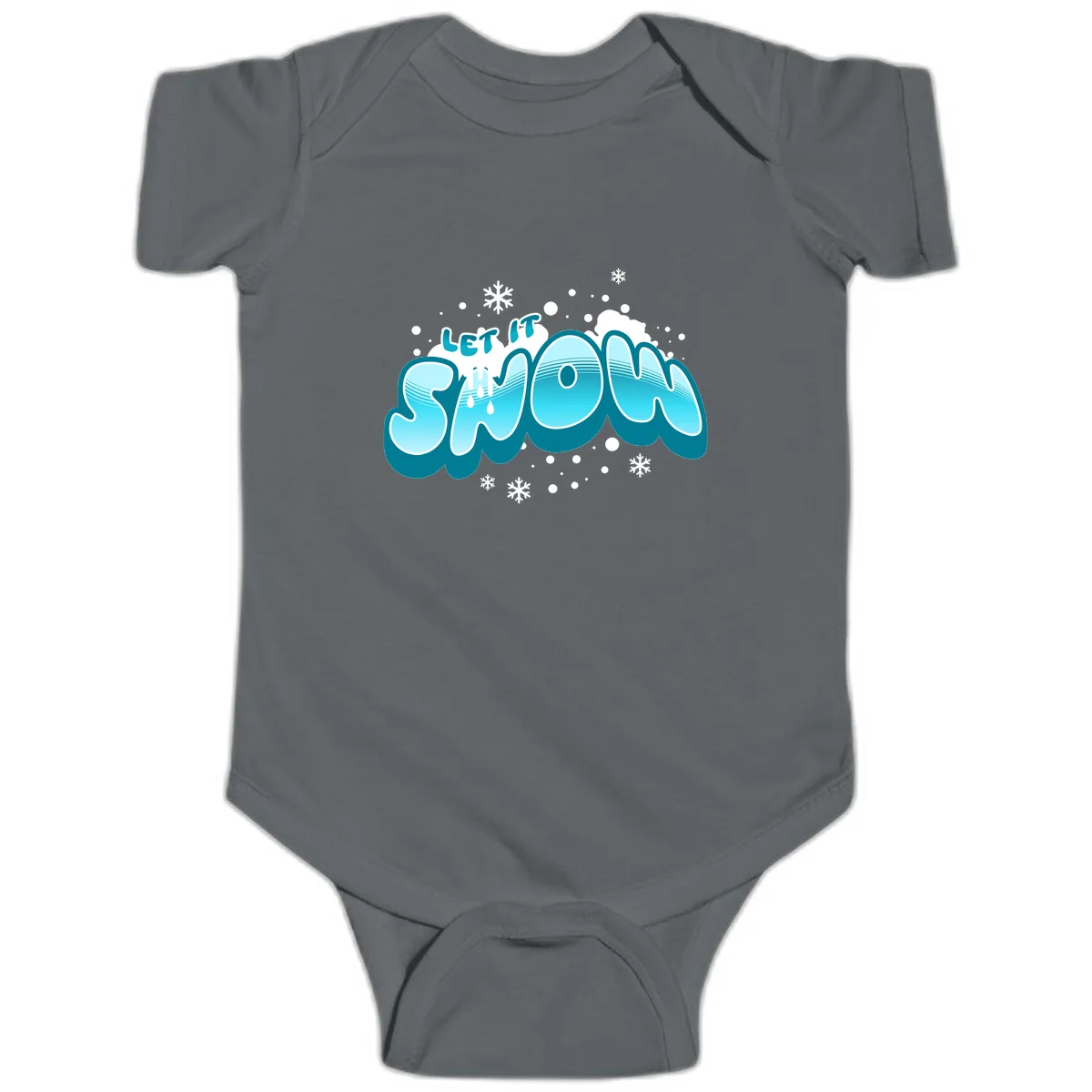 Let It Snow Holiday Typography Baby Onesie in Charcoal