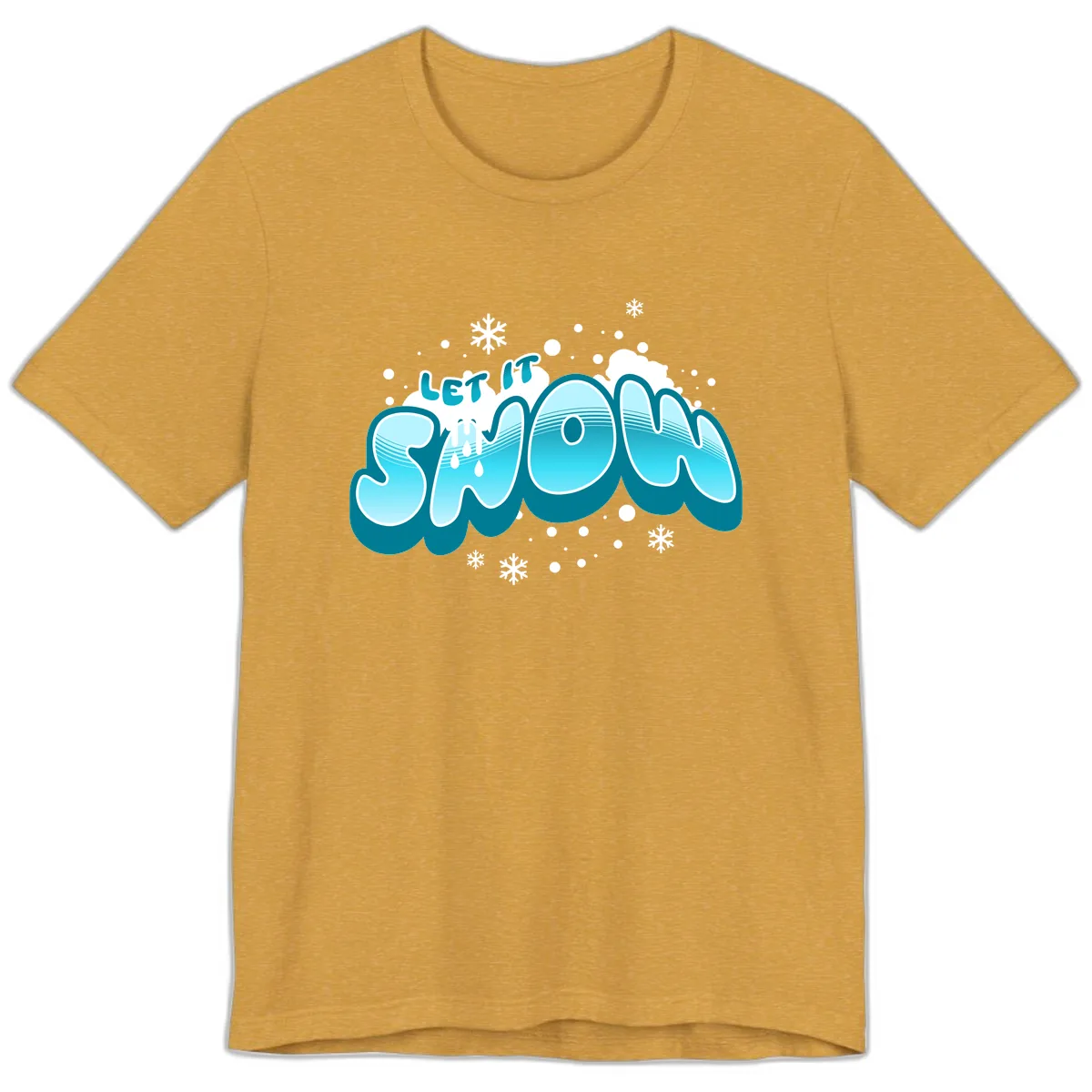 Let It Snow Holiday Typography Premium T-Shirt in Heather Mustard