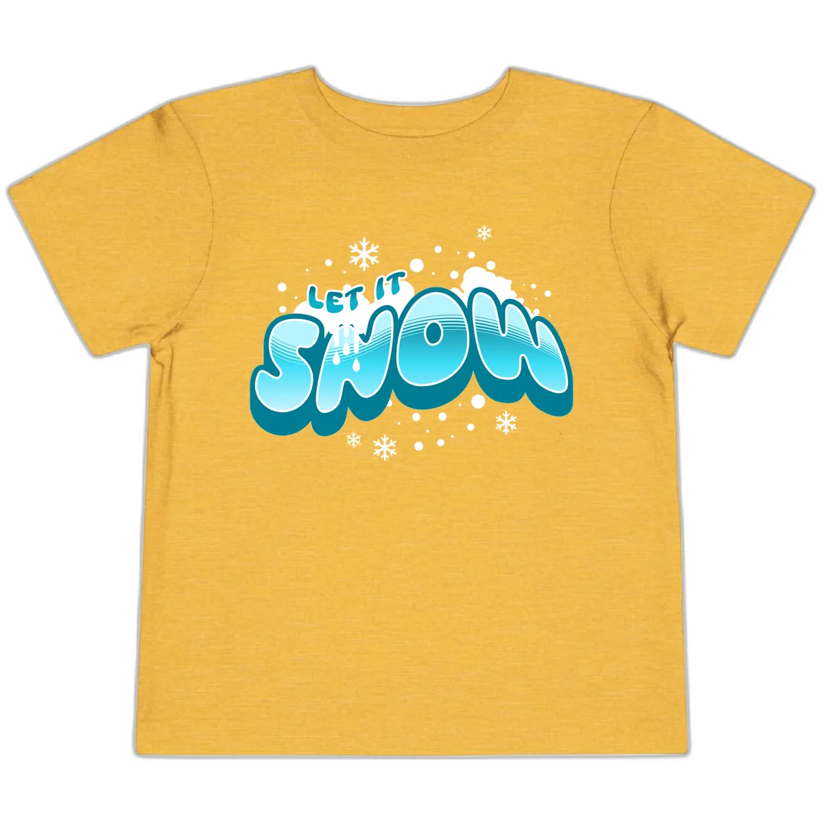 Let It Snow Holiday Typography Toddler T-Shirt in Heather Yellow Gold