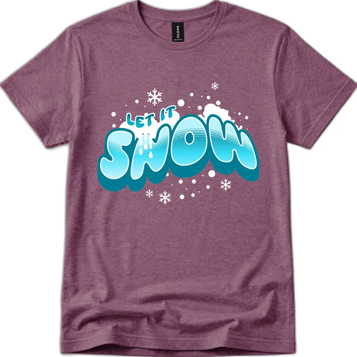 Let It Snow Holiday Typography T-Shirt in Heather Maroon