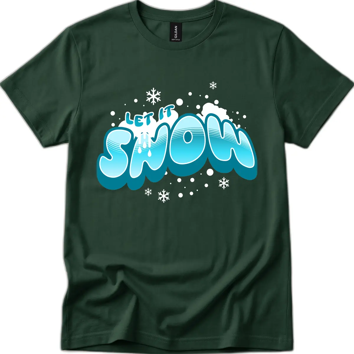 Let It Snow Holiday Typography T-Shirt in Forest Green