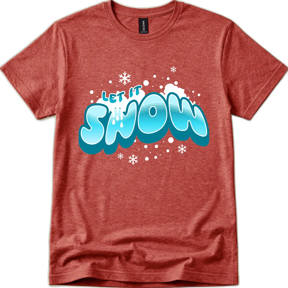 Let It Snow Holiday Typography T-Shirt in Heather Cardinal