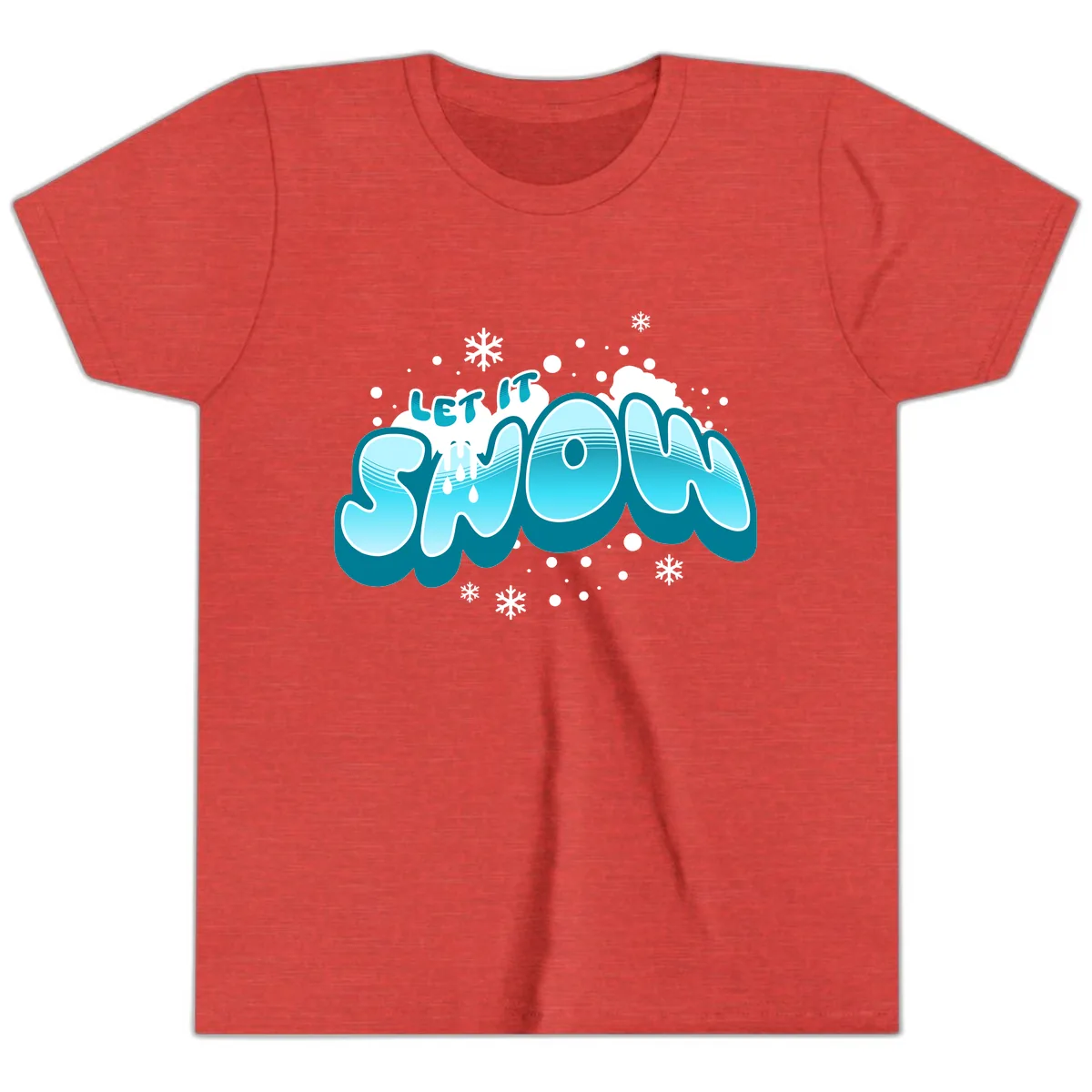Let It Snow Holiday Typography Youth T-Shirt in Heather Red