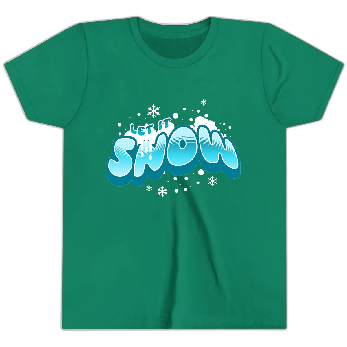 Let It Snow Holiday Typography Youth T-Shirt in Kelly