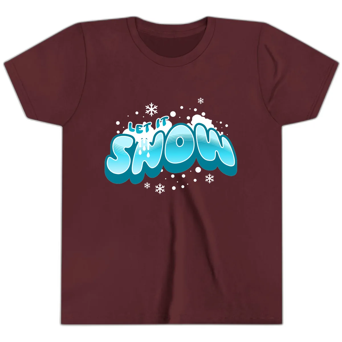 Let It Snow Holiday Typography Youth T-Shirt in Maroon