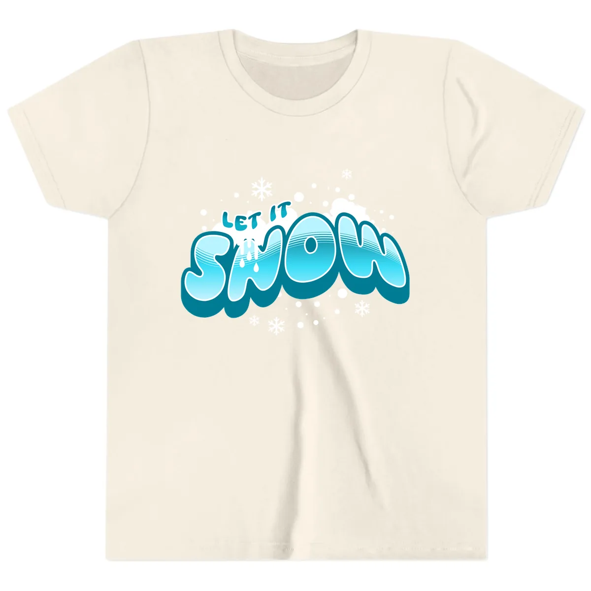 Let It Snow Holiday Typography Youth T-Shirt in Natural