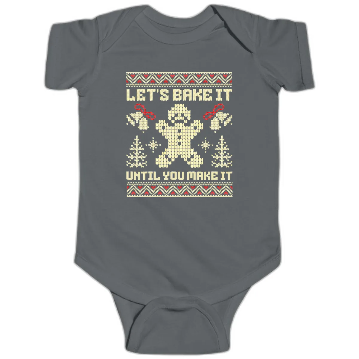 Let's Bake It Until You Make It Baby Onesie in Charcoal