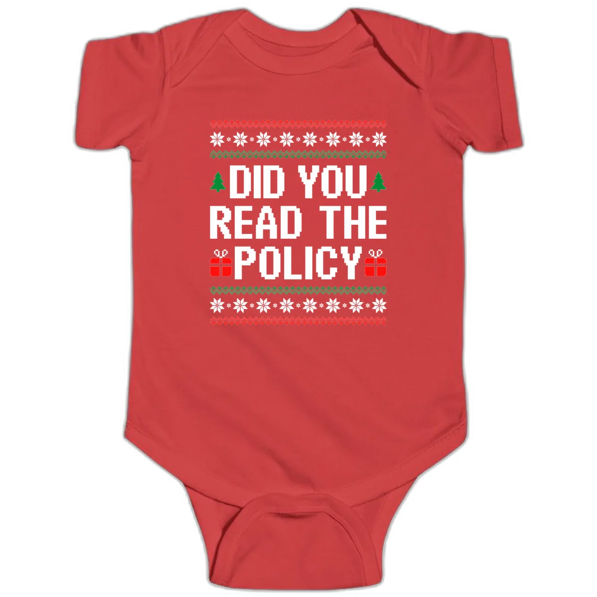 Did You Read The Policy Ugly Christmas Sweater Baby Onesie in Red