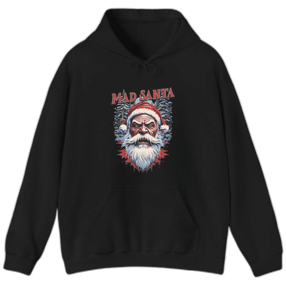 Mad Santa Ugly Christmas Graphic Hoodie in Black