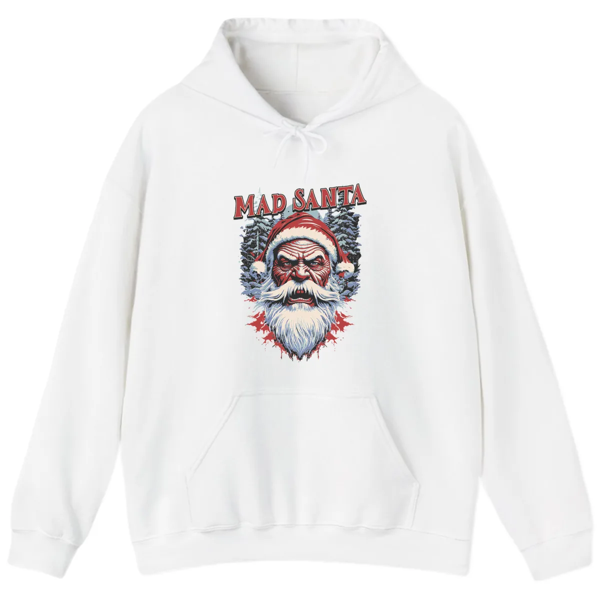 Mad Santa Ugly Christmas Graphic Hoodie in White