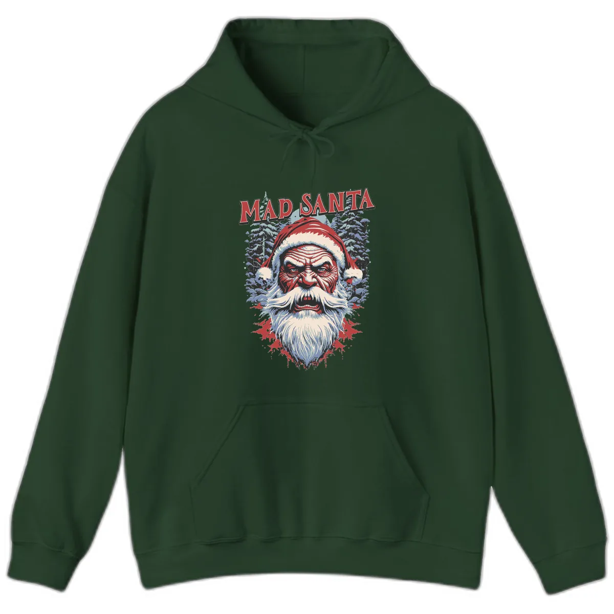 Mad Santa Ugly Christmas Graphic Hoodie in Forest Green