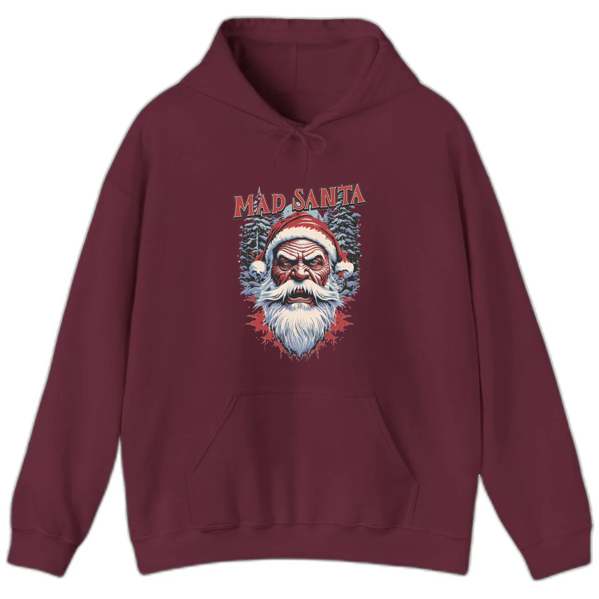 Mad Santa Ugly Christmas Graphic Hoodie in Maroon