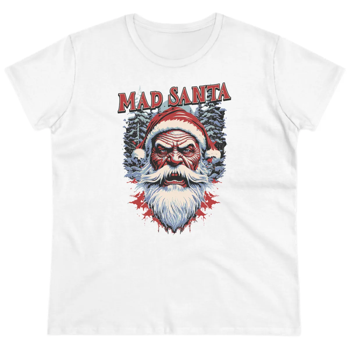 Mad Santa Ugly Christmas Graphic Ladies Tee in White