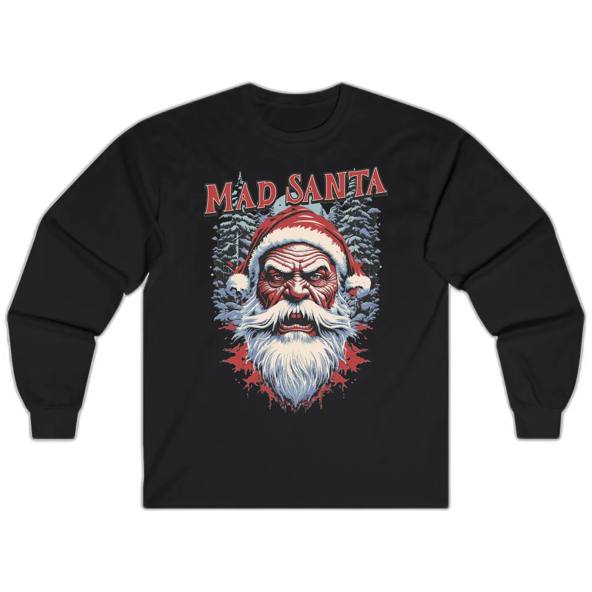 Mad Santa Ugly Christmas Graphic Long Sleeve in Black