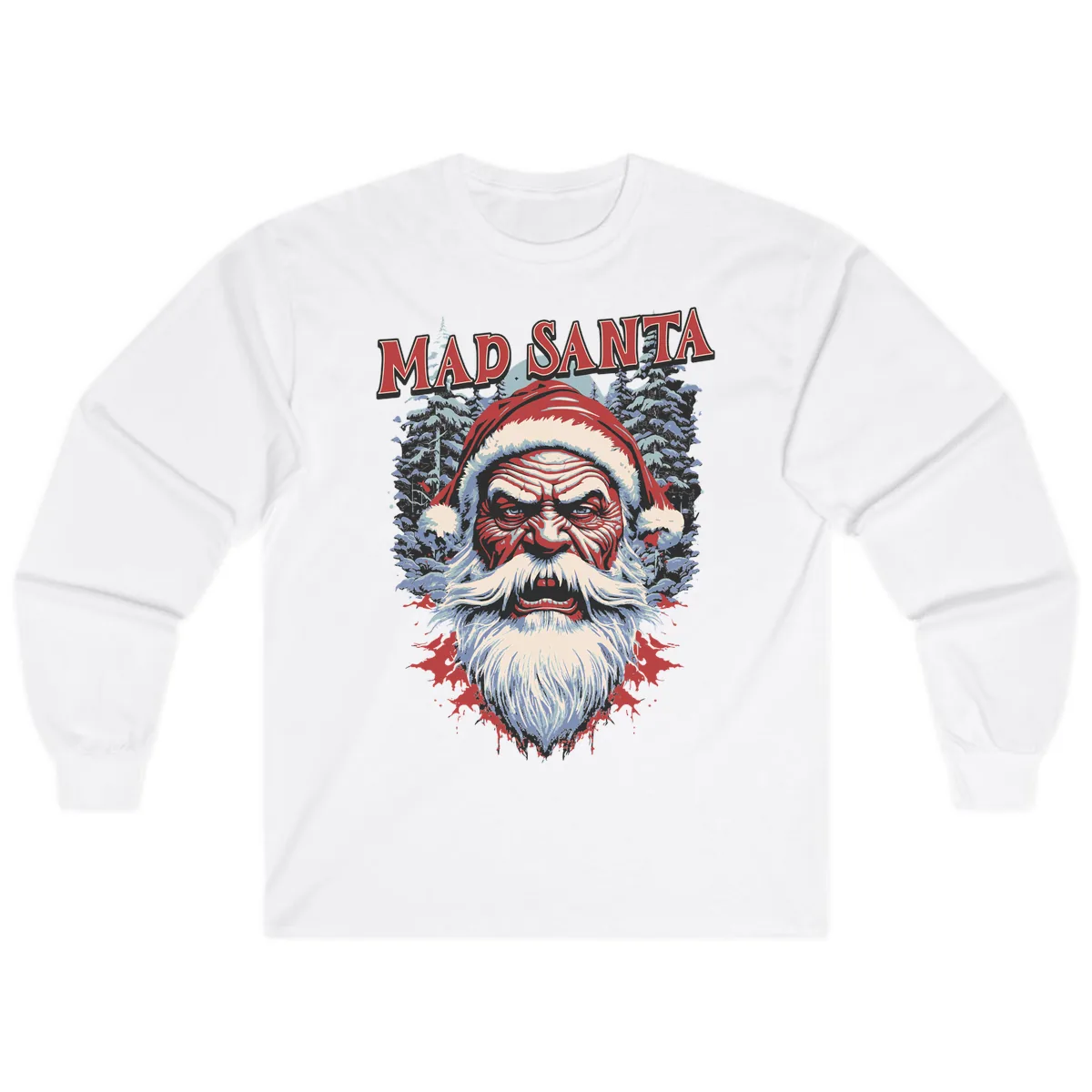 Mad Santa Ugly Christmas Graphic Long Sleeve in White
