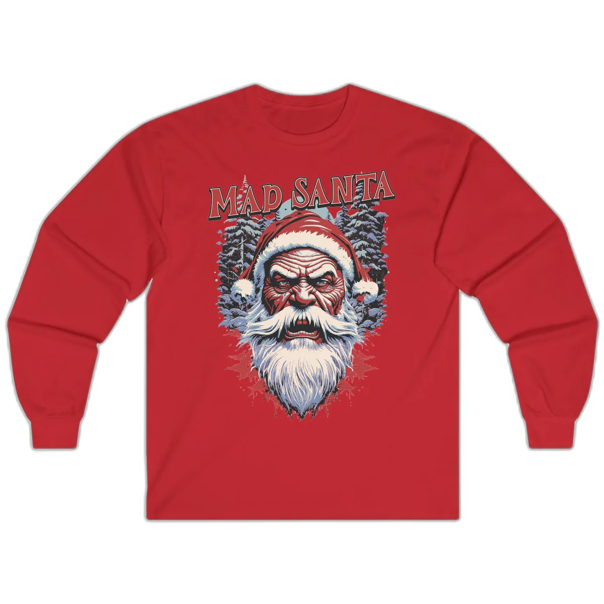 Mad Santa Ugly Christmas Graphic Long Sleeve in Red