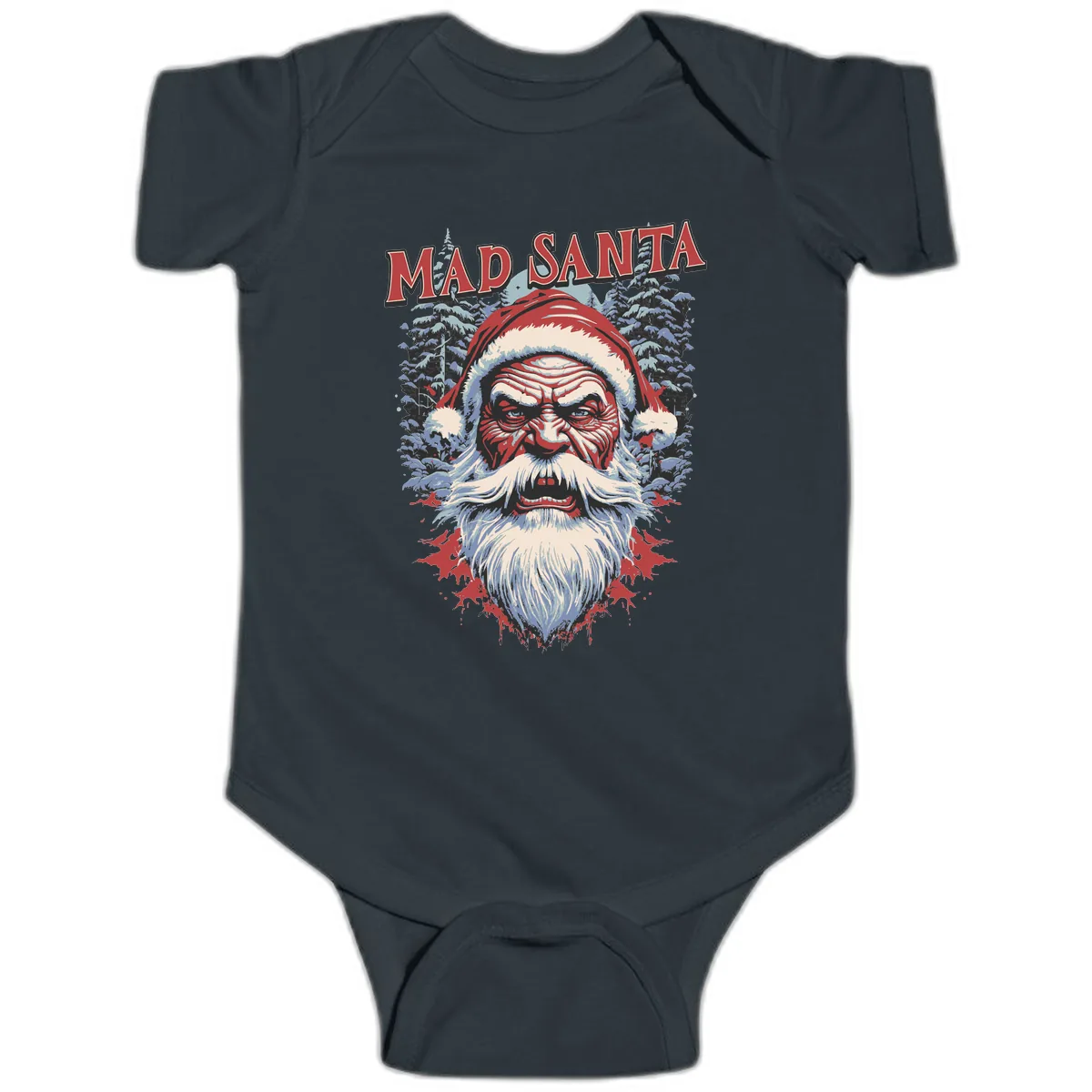 Mad Santa Ugly Christmas Graphic Baby Onesie in Black