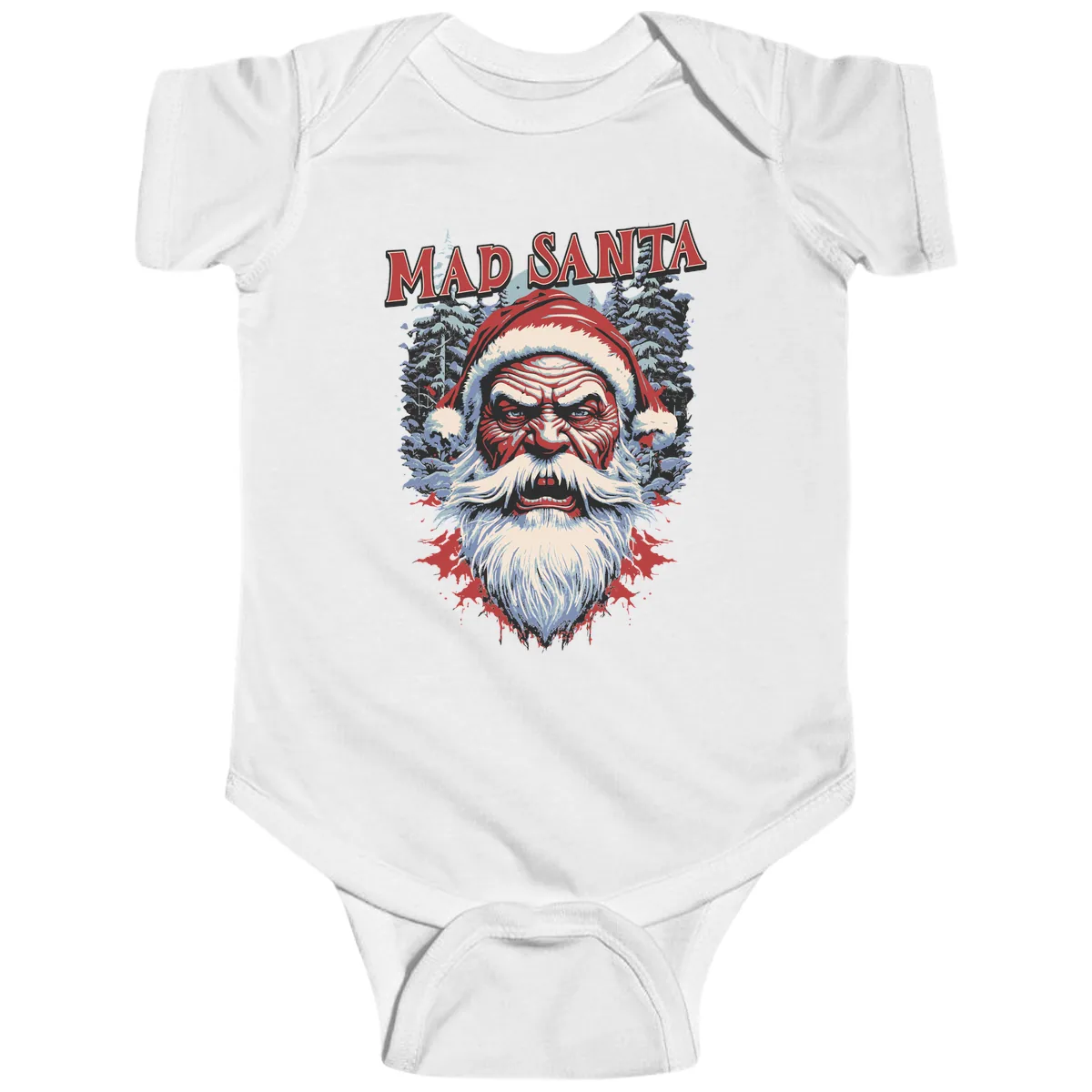 Mad Santa Ugly Christmas Graphic Baby Onesie in White