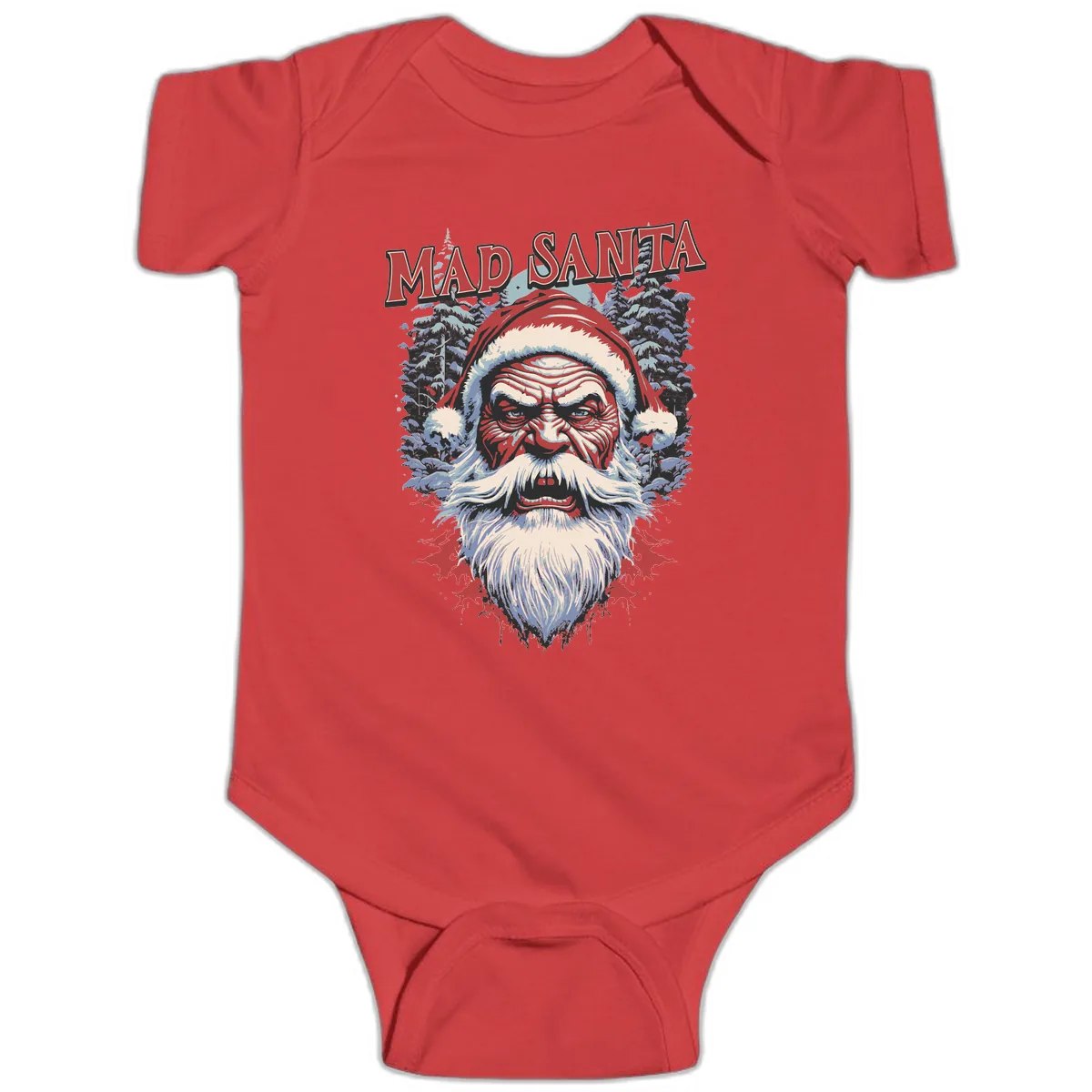 Mad Santa Ugly Christmas Graphic Baby Onesie in Red