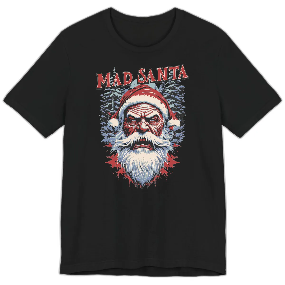 Mad Santa Ugly Christmas Graphic Premium T-Shirt in Black