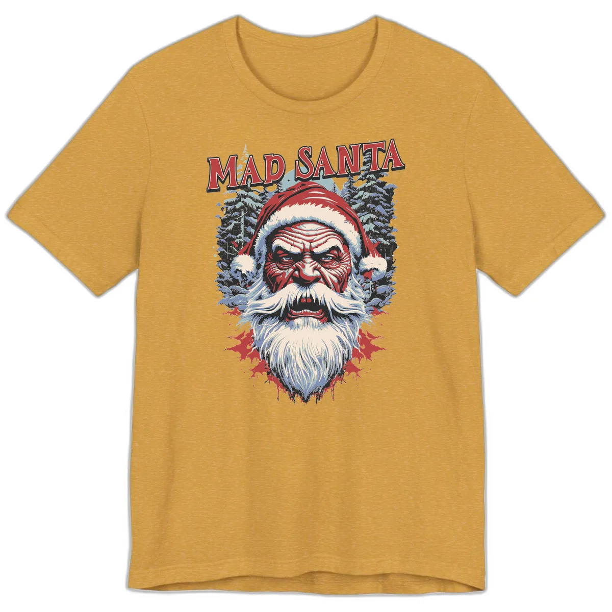 Mad Santa Ugly Christmas Graphic Premium T-Shirt in Heather Mustard