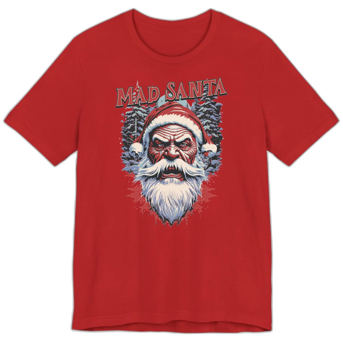 Mad Santa Ugly Christmas Graphic Premium T-Shirt in Red