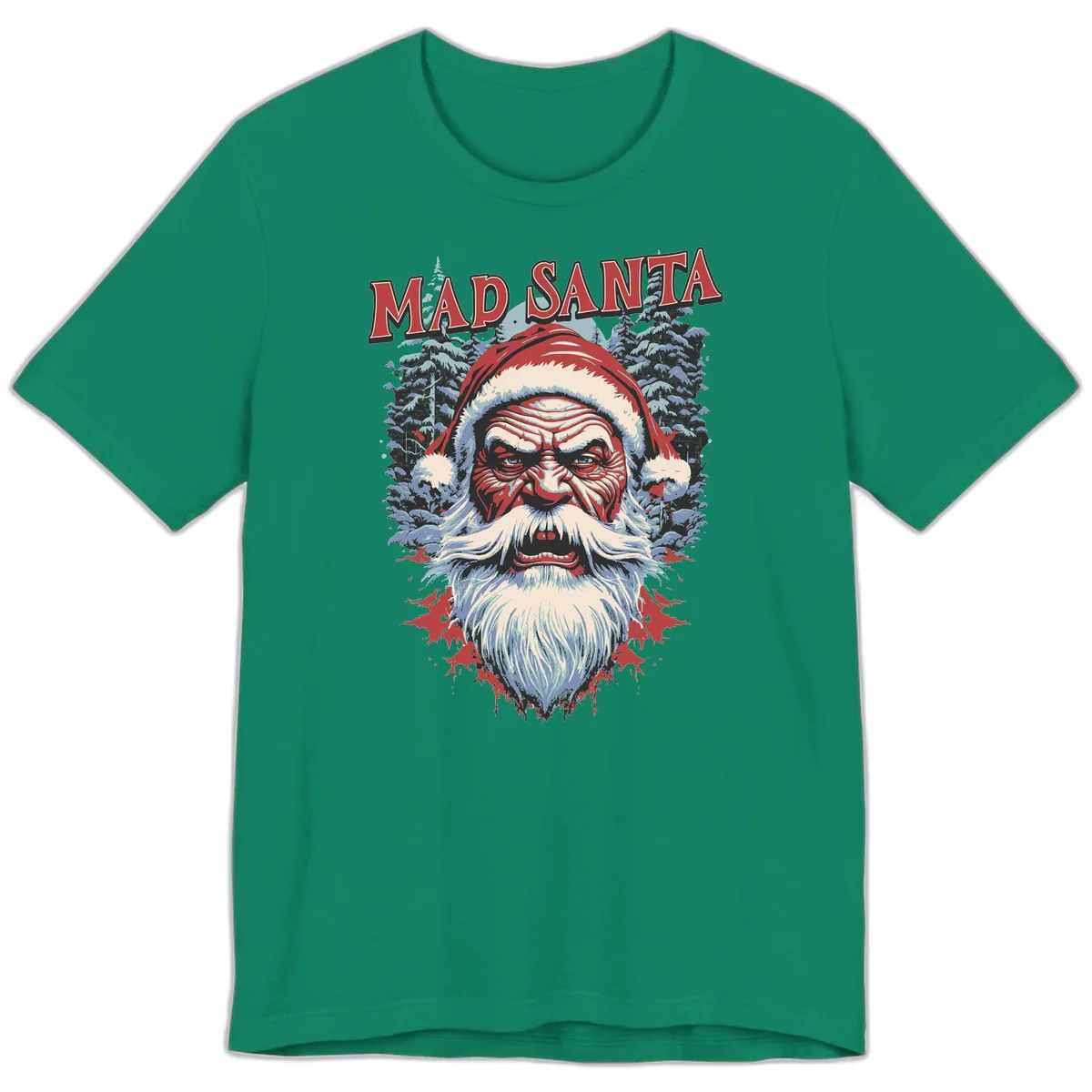 Mad Santa Ugly Christmas Graphic Premium T-Shirt in Kelly