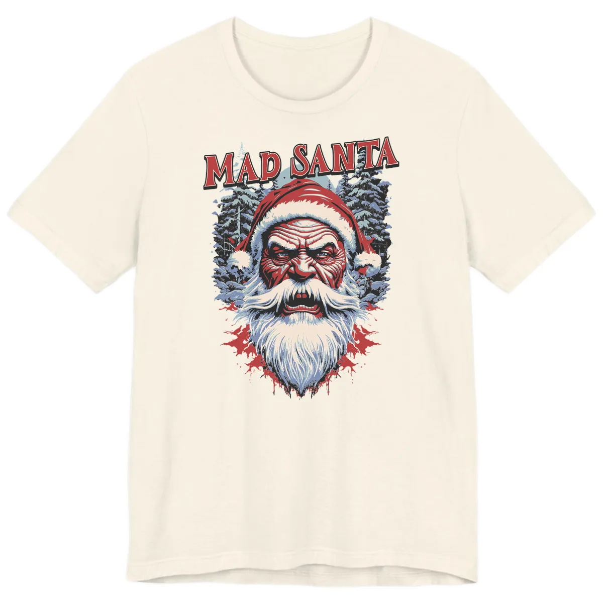 Mad Santa Ugly Christmas Graphic Premium T-Shirt in Natural