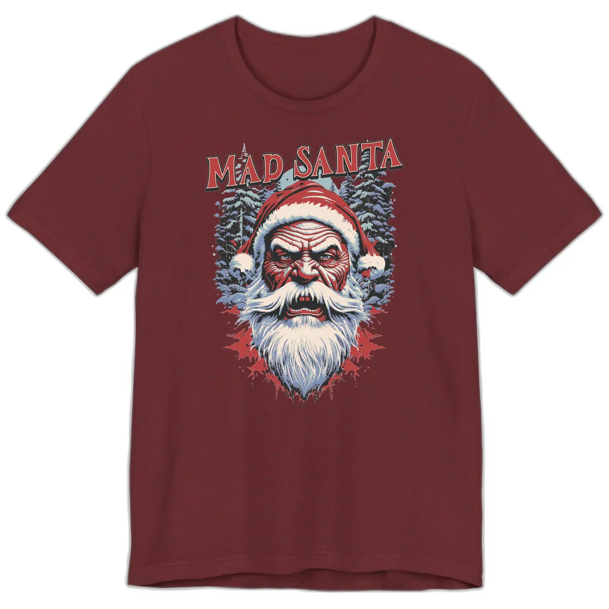 Mad Santa Ugly Christmas Graphic Premium T-Shirt in Heather Cardinal
