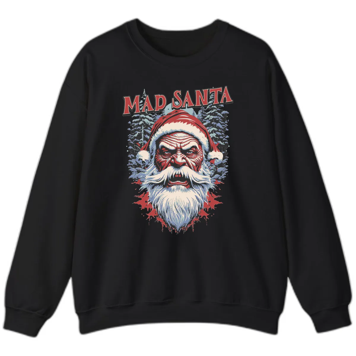 Mad Santa Ugly Christmas Graphic Sweatshirt in Black