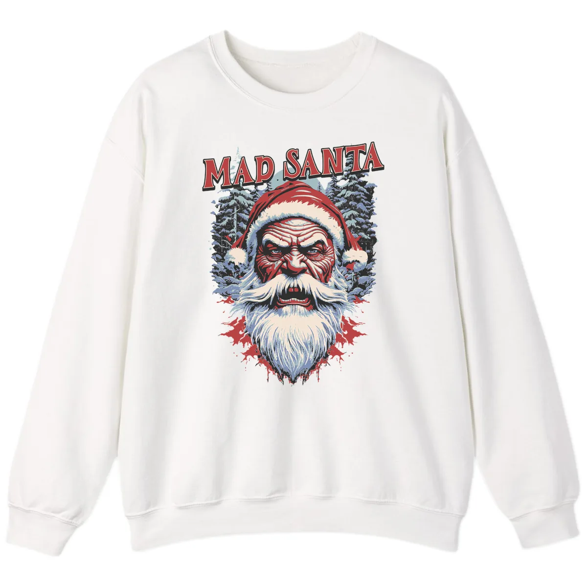Mad Santa Ugly Christmas Graphic Sweatshirt in White