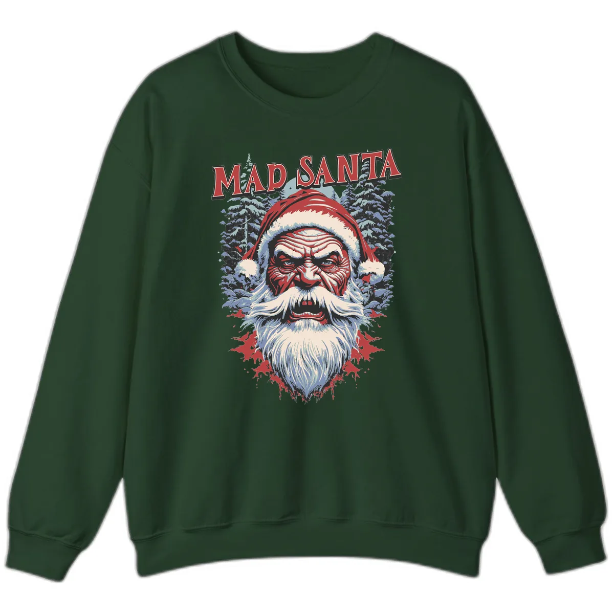 Mad Santa Ugly Christmas Graphic Sweatshirt in Forest Green