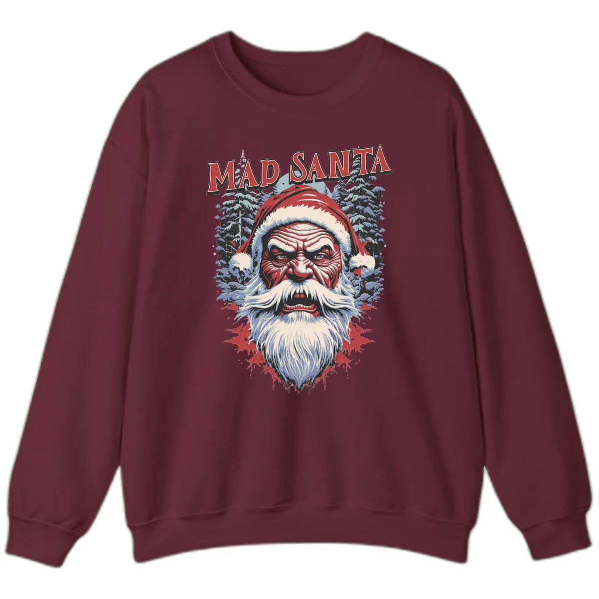 Mad Santa Ugly Christmas Graphic Sweatshirt in Maroon