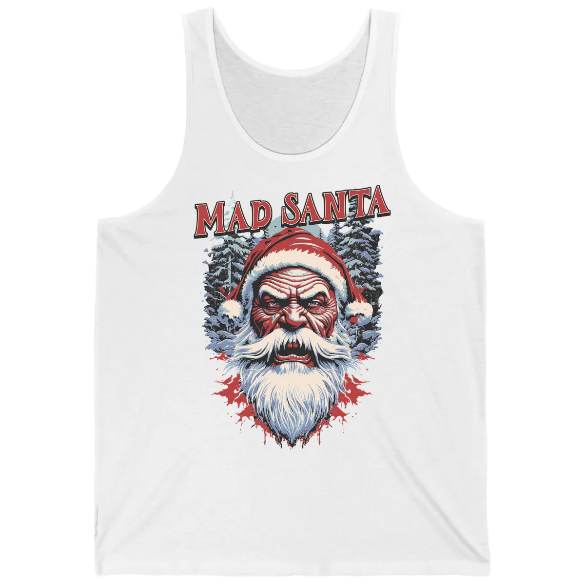 Mad Santa Ugly Christmas Graphic Tank in White