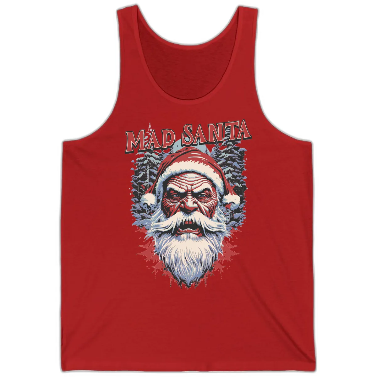 Mad Santa Ugly Christmas Graphic Tank in Red