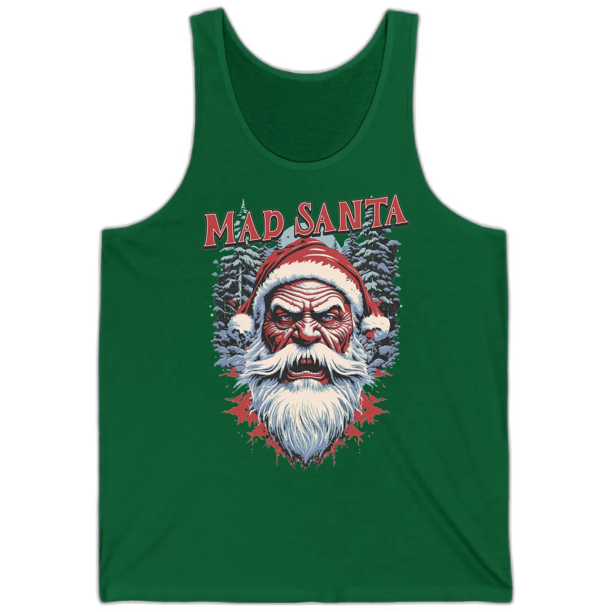 Mad Santa Ugly Christmas Graphic Tank in Kelly