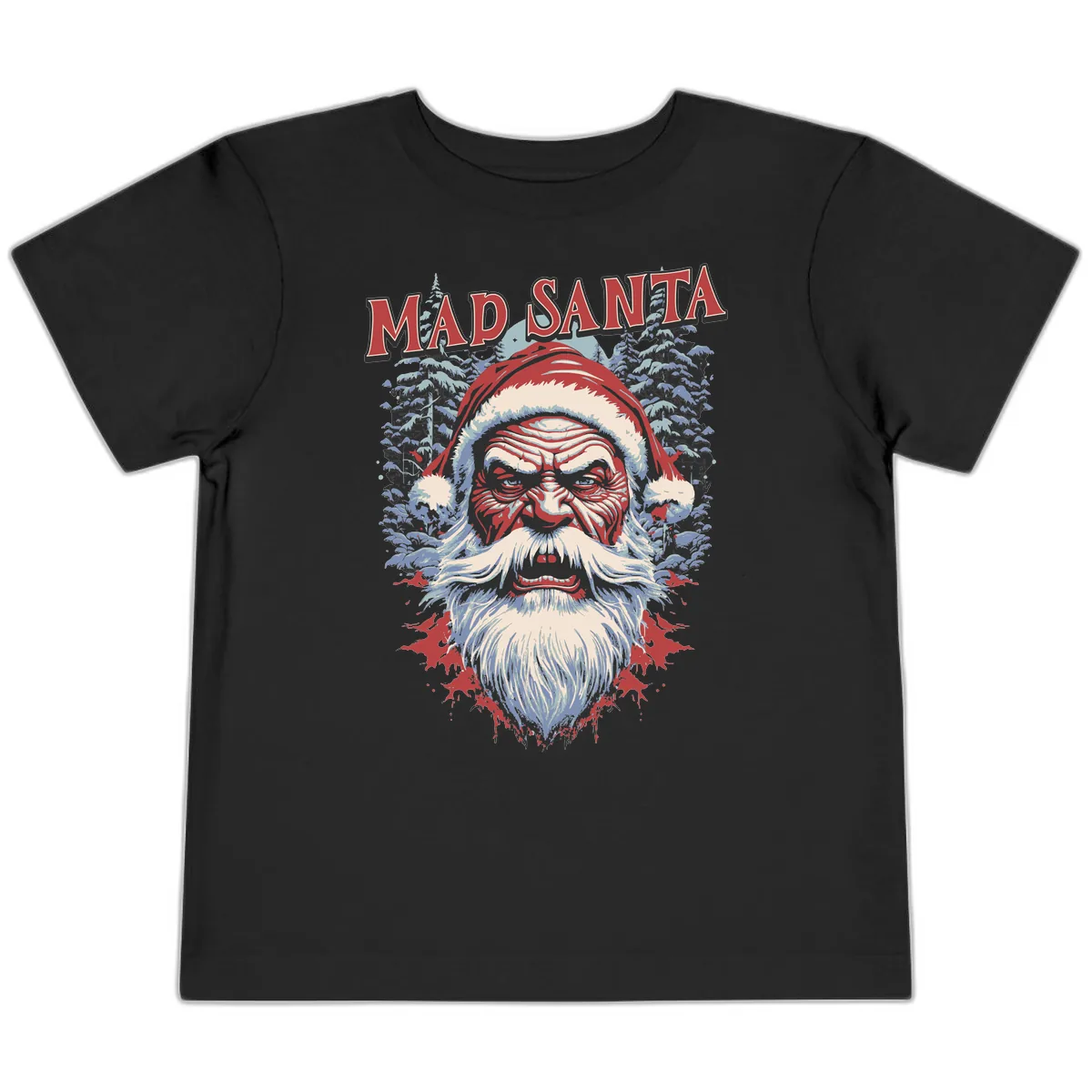 Mad Santa Ugly Christmas Graphic Toddler T-Shirt in Black