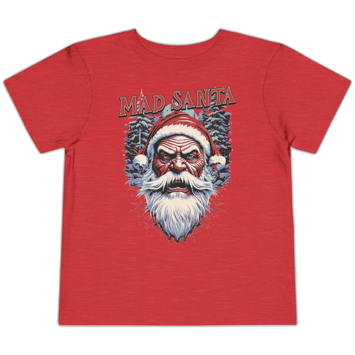 Mad Santa Ugly Christmas Graphic Toddler T-Shirt in Heather Red